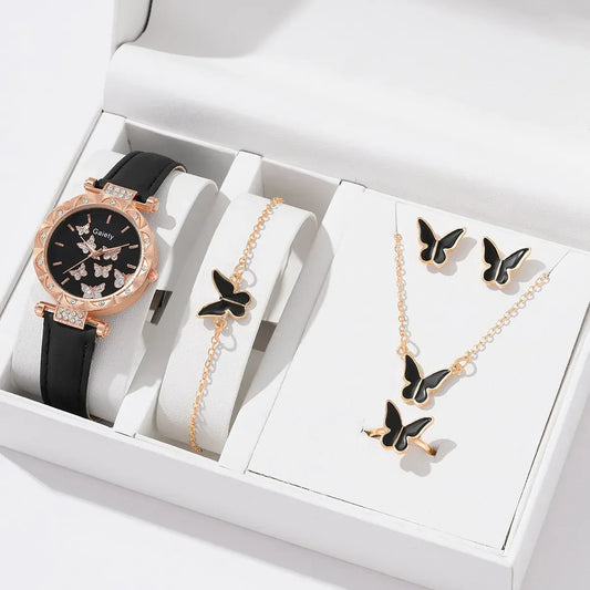 Set Women Watch Ring Necklace Earrings Bracelet