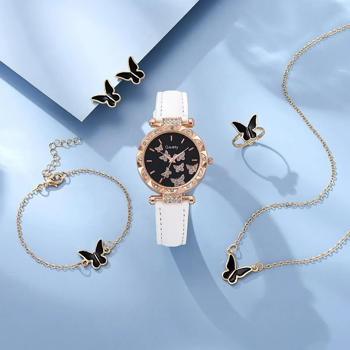 Set Women Watch Ring Necklace Earrings Bracelet