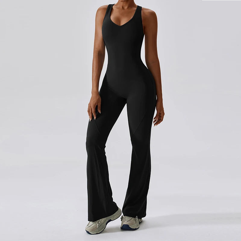 Back V Jumpsuit Gym Set Women Training